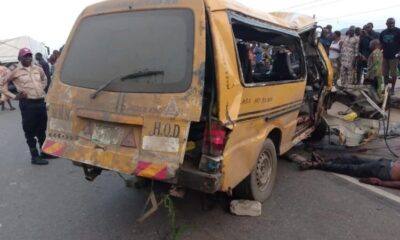 The wreckage of Mazda commercial bus with registration number copy