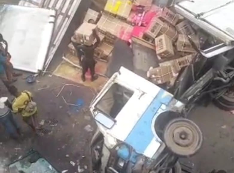 Truck falls off Oshodi bridge