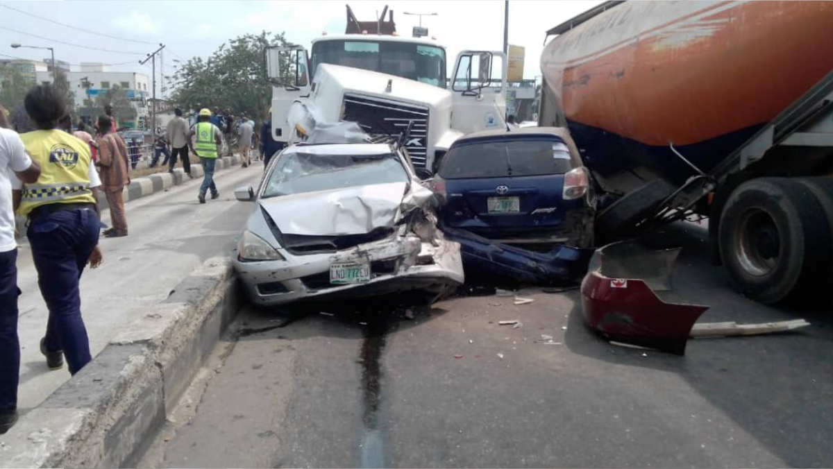 Trucks and car crash